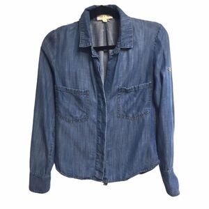 Anthro Cloth & Stone Blue Chambray Split Tie Back Shirt Blue XS